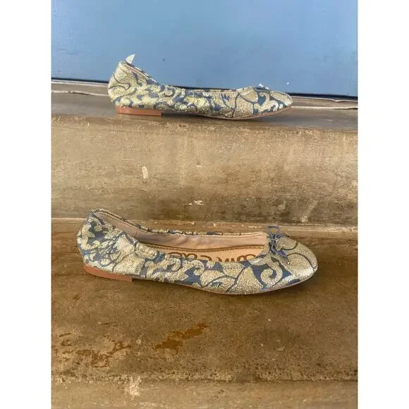 Sam Edelman Felicia blue and gold ballet flats - Picture 3 of 7